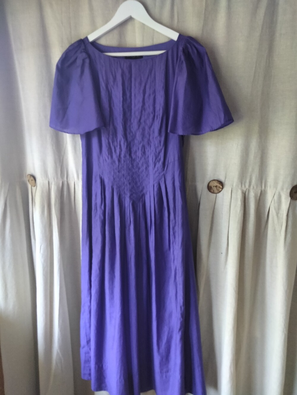 Purple Women's Midi Dress with Flutter Sleeves